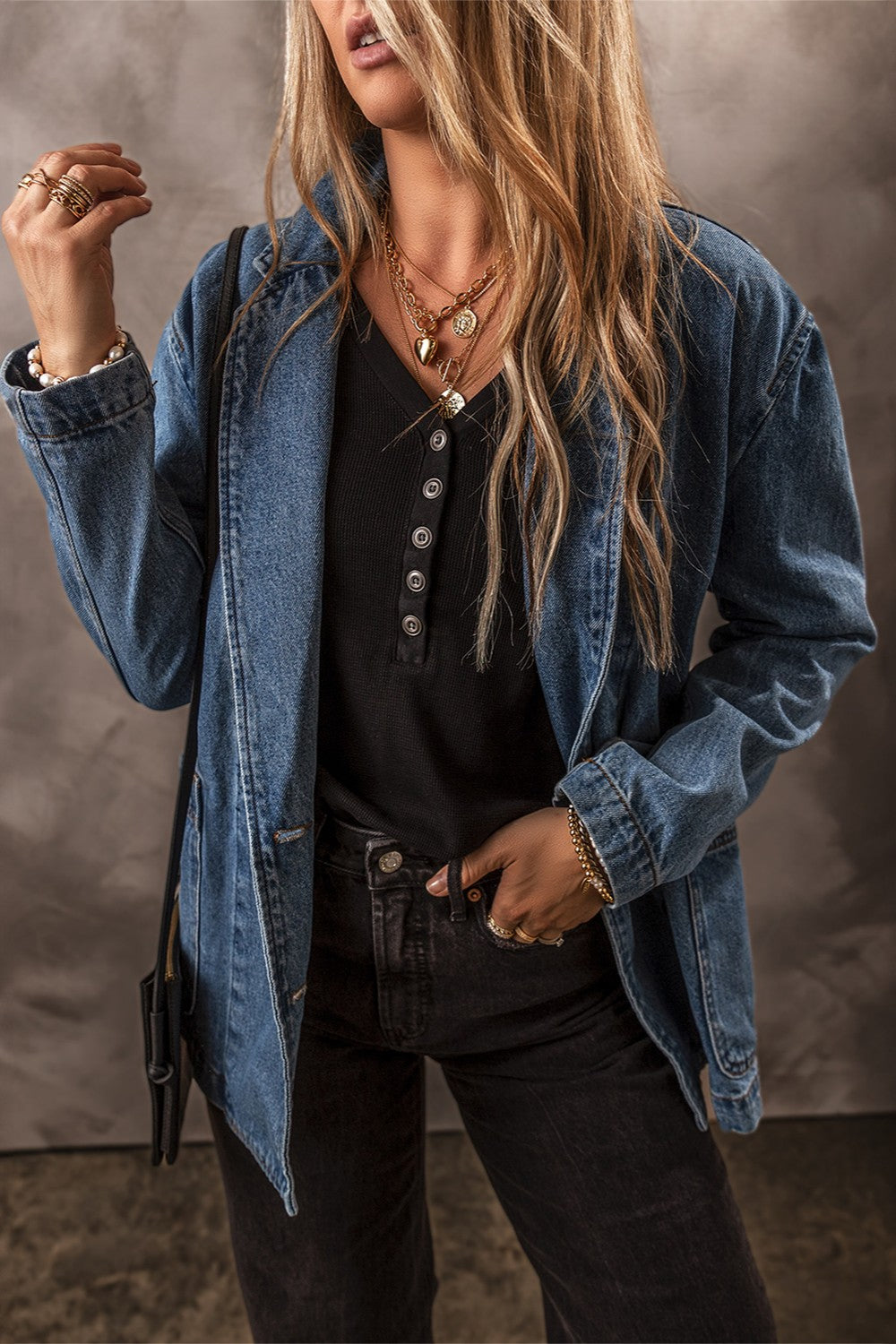Long Sleeve Denim Jacket with Pockets