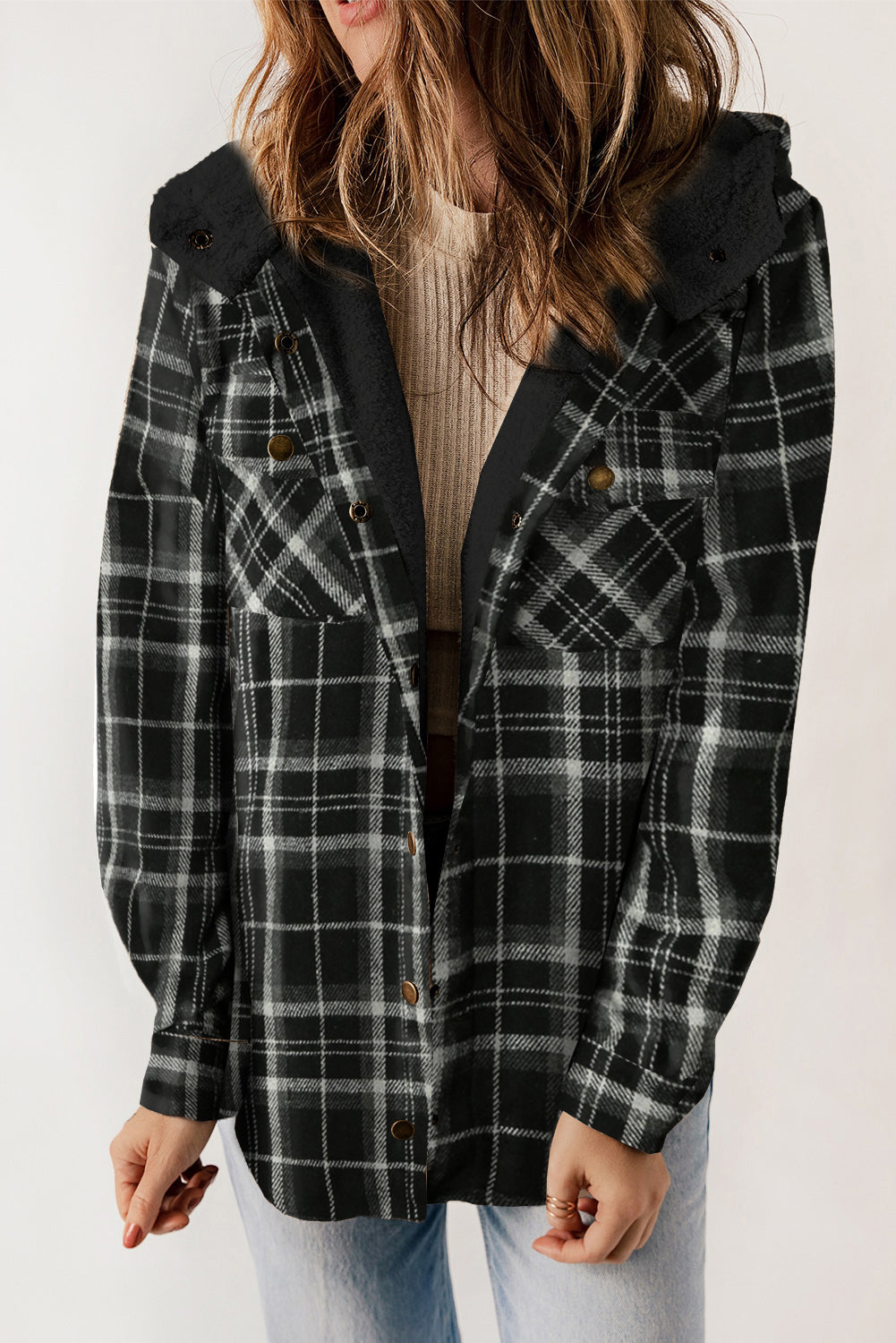 Sherpa Lined Hooded Flannel Jacket