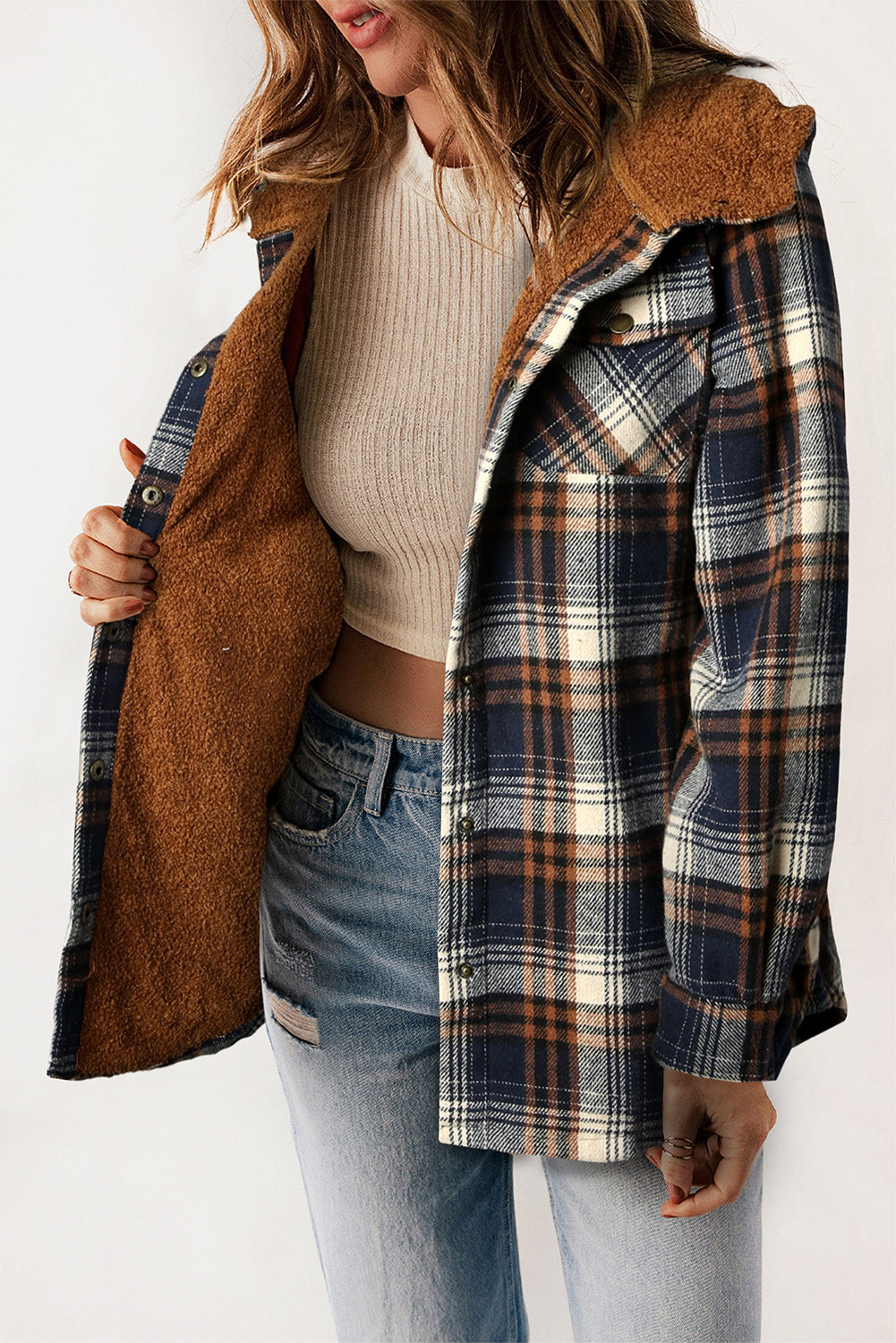 Sherpa Lined Hooded Flannel Jacket