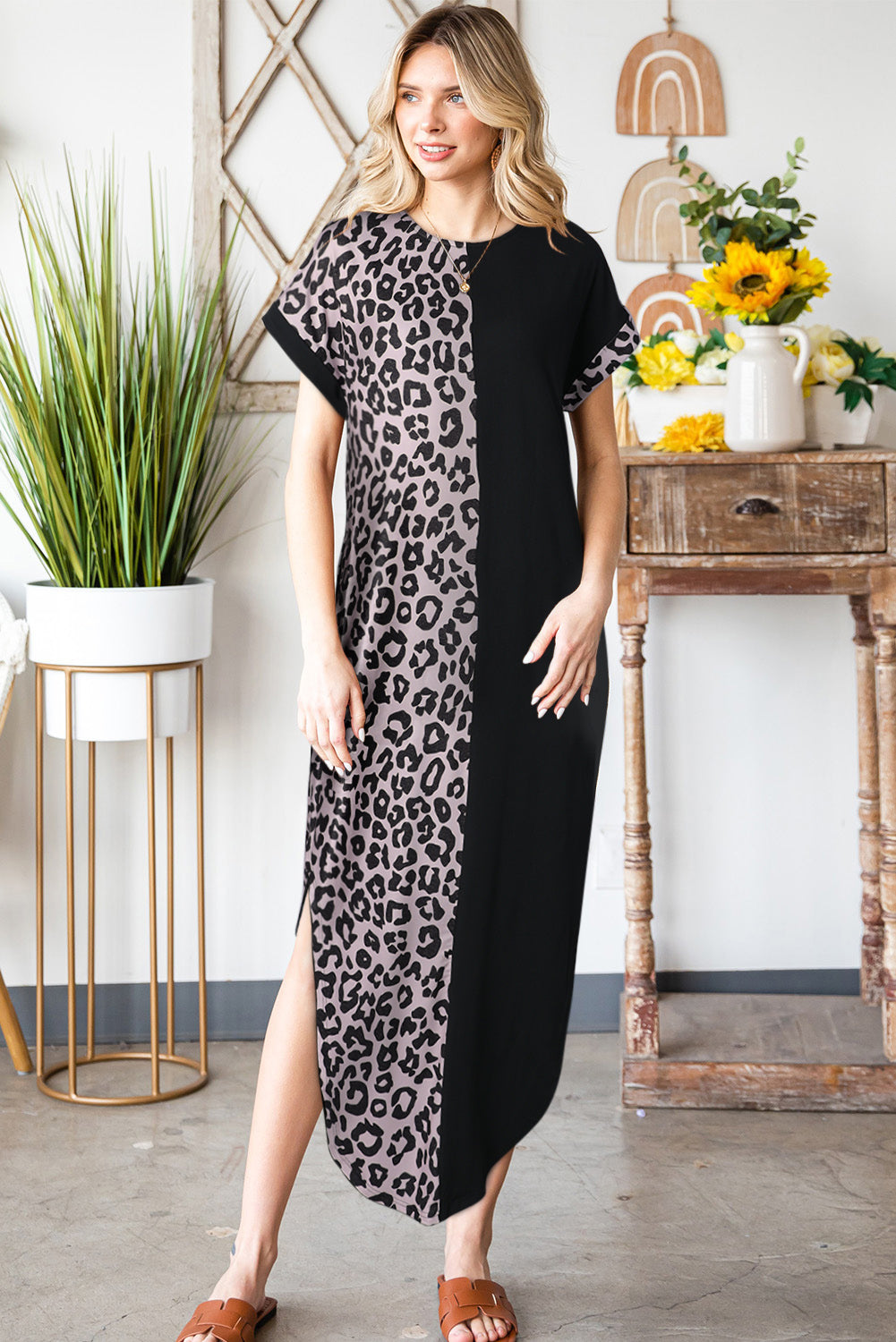 Leopard Patchwork T-Shirt Dress