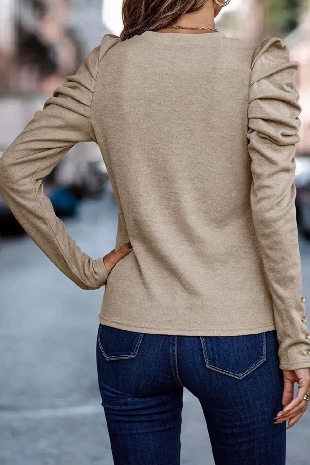 Puff Sleeve Top with Button Detail (Various colors)
