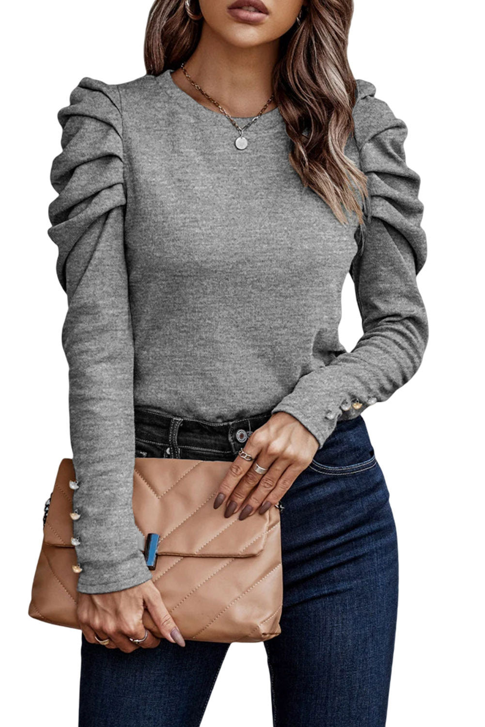 Puff Sleeve Top with Button Detail (Various colors)