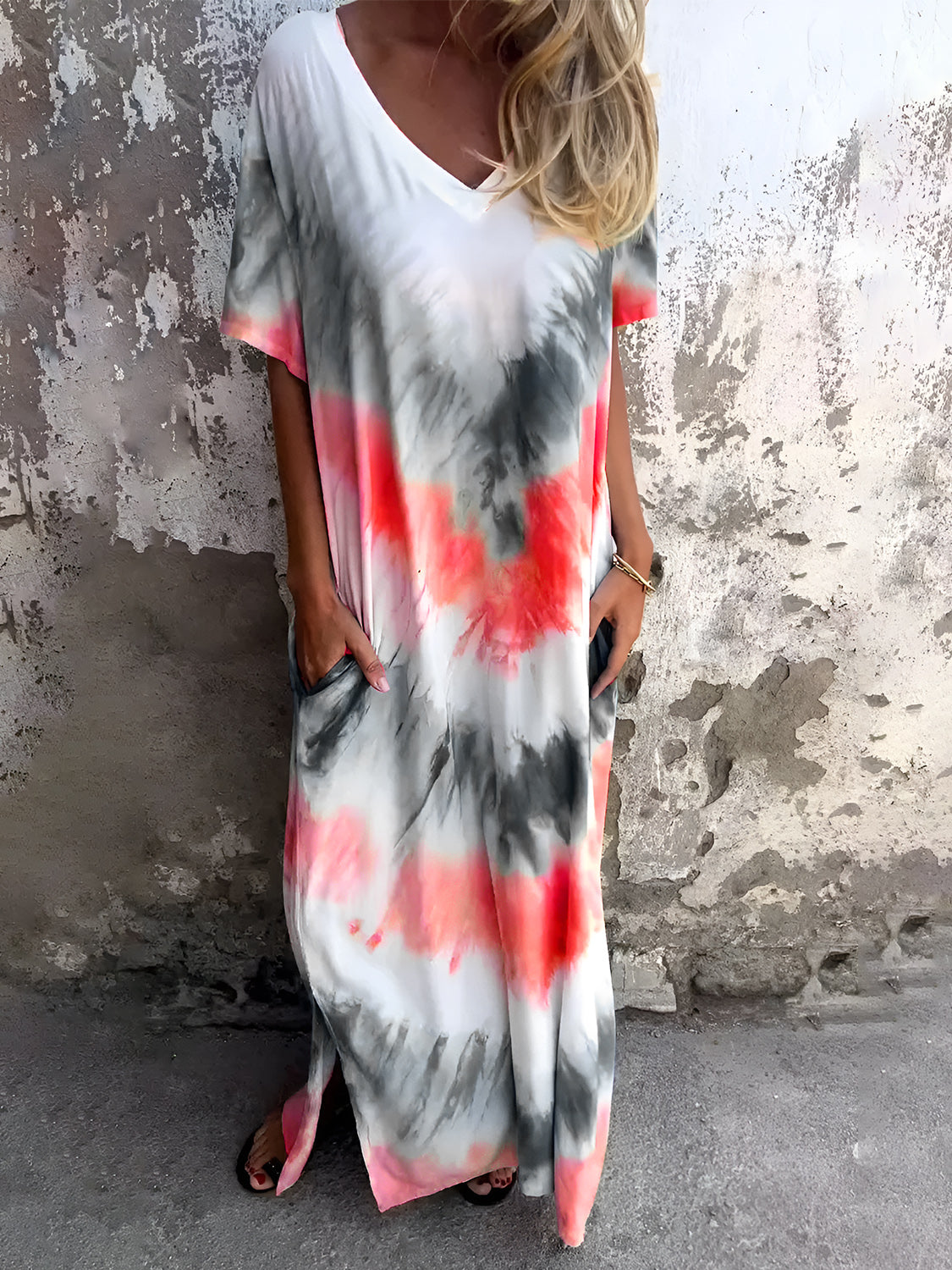 Tie-Dye Short Sleeve Maxi Dress