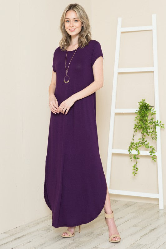 Short Sleeve Maxi Dress with Side Slit