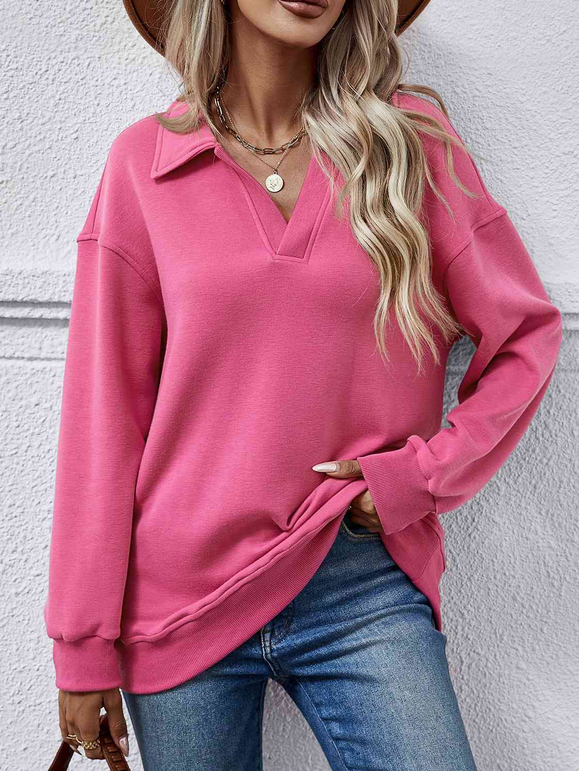 Collared, Dropped Shoulder Sweatshirt