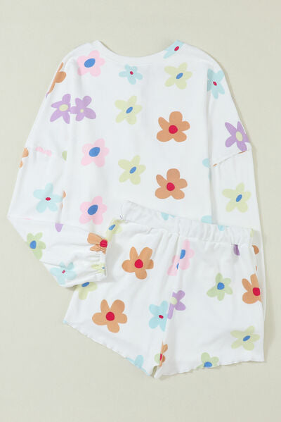 Printed Top and Drawstring Shorts Lounge Set