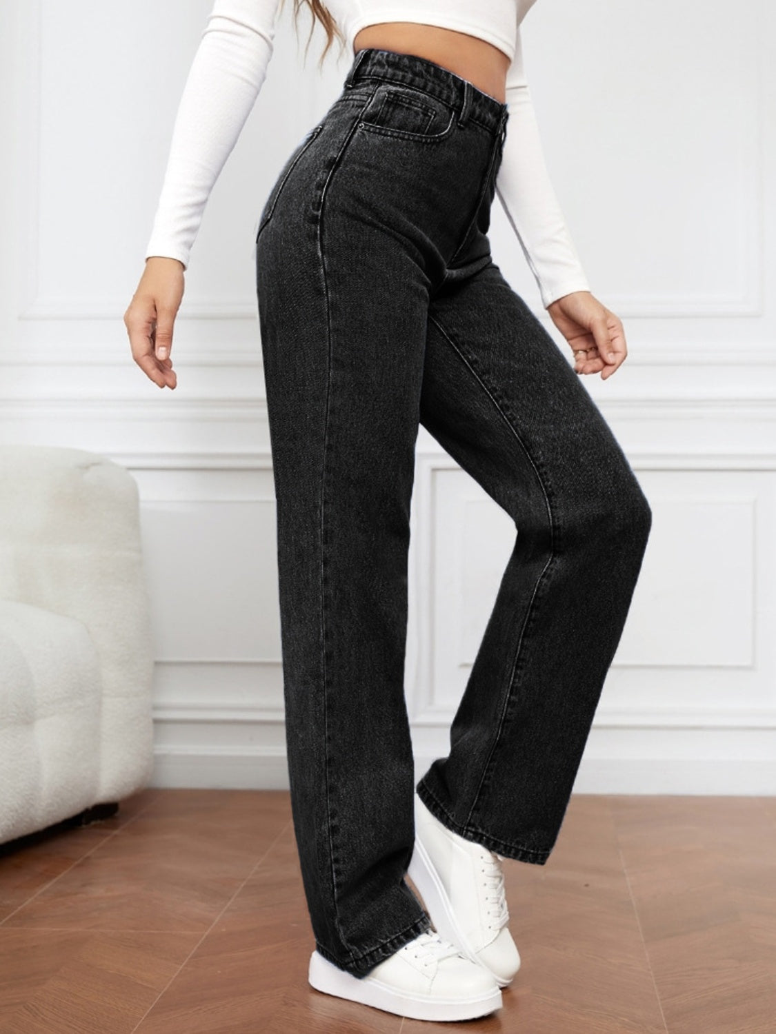 High Waist Straight Denim Jeans