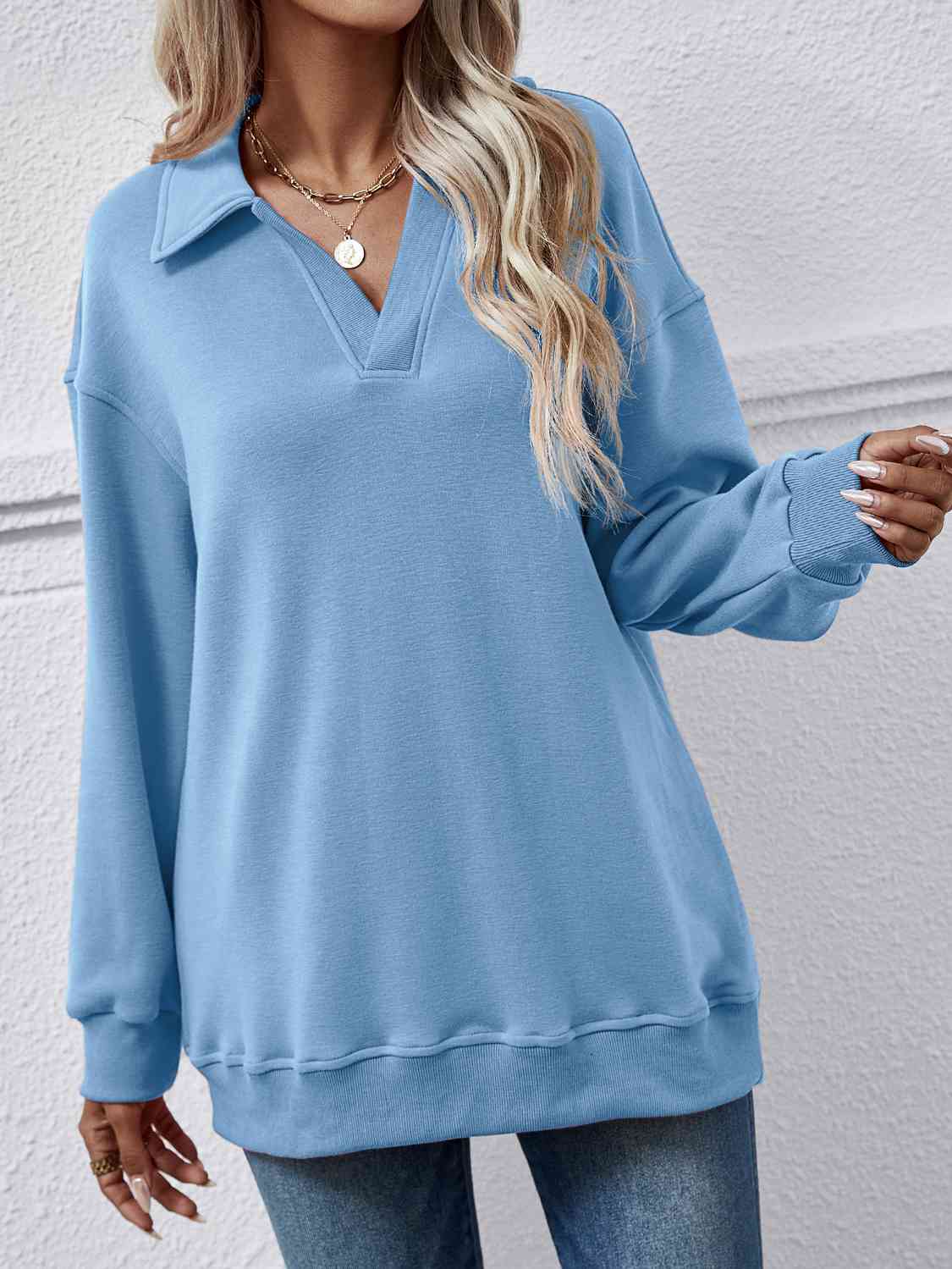 Collared, Dropped Shoulder Sweatshirt