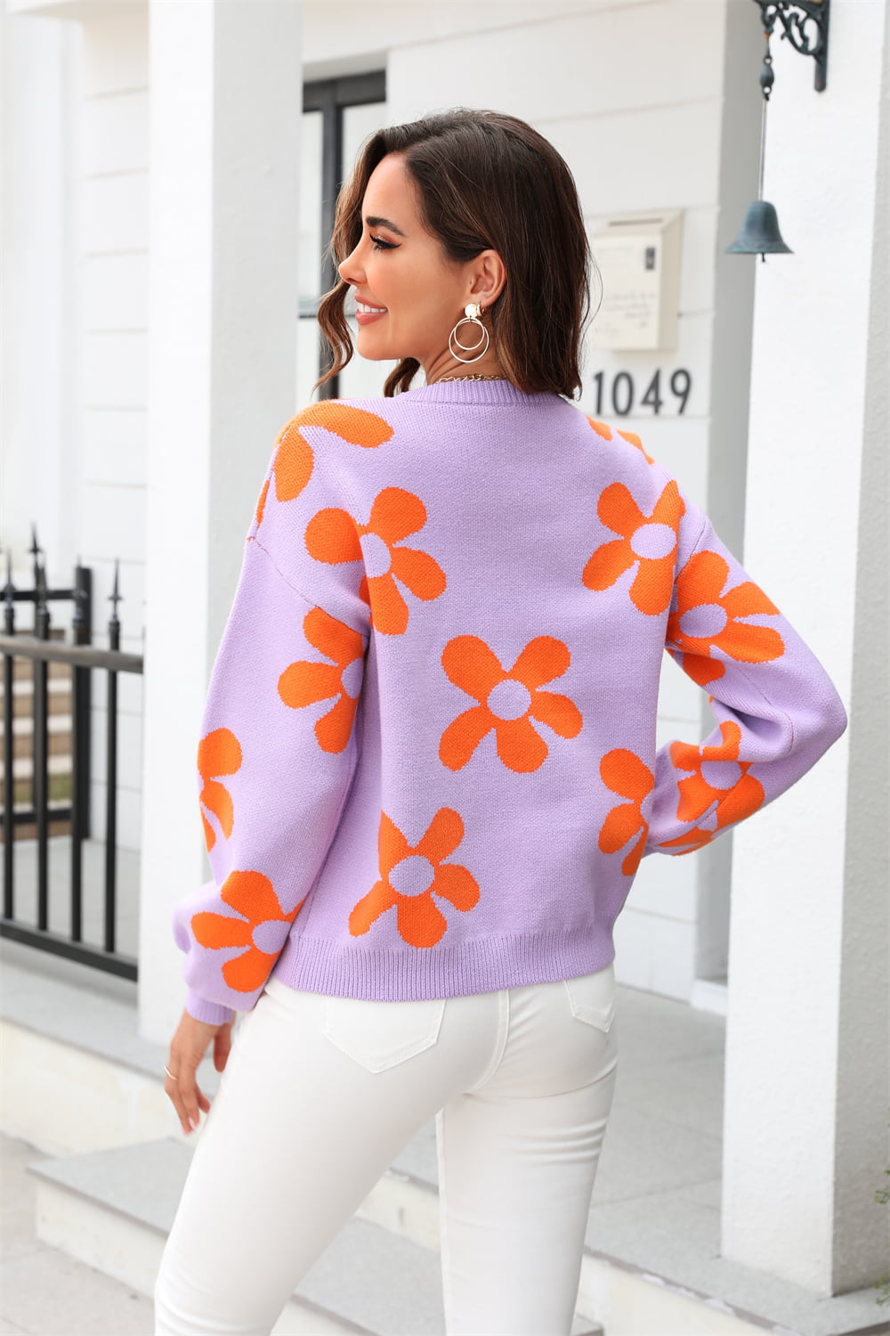 Floral Print Pullover Sweater
