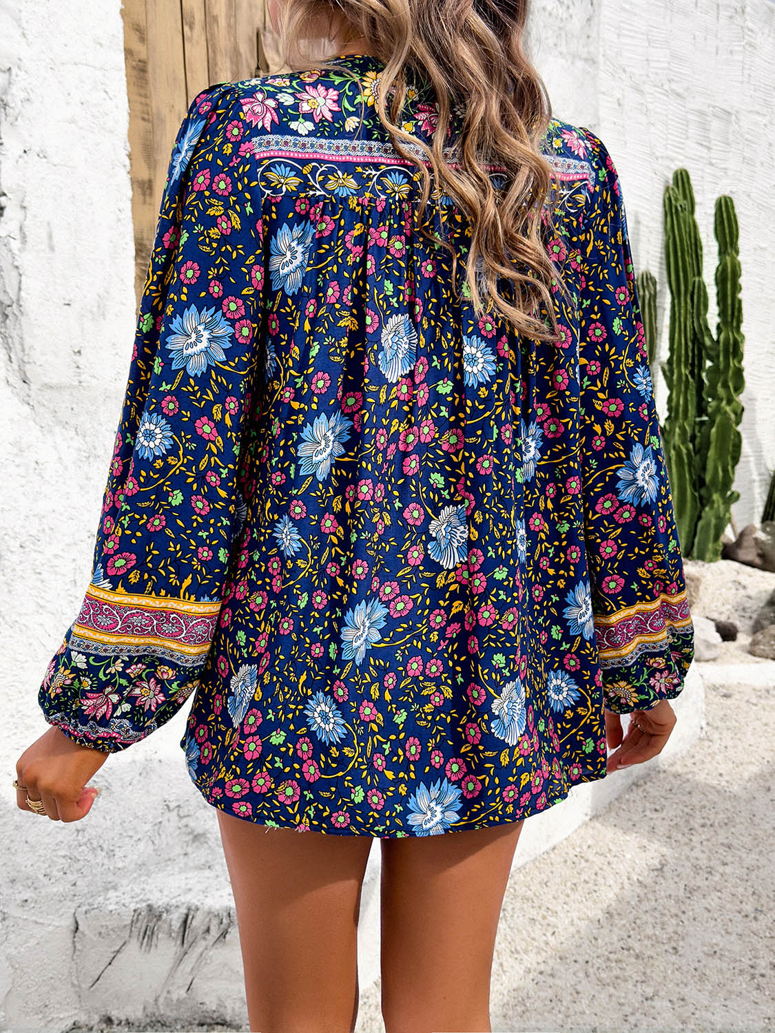 Boho Tie Neck Long Sleeve Blouse