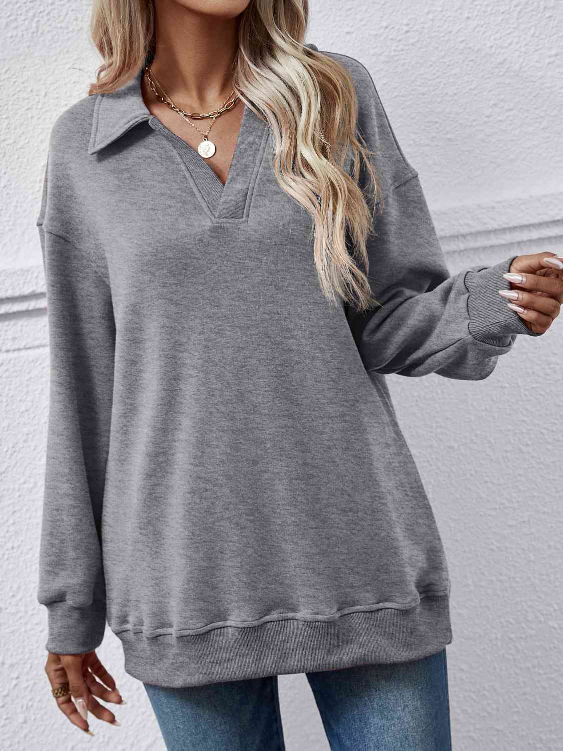 Collared, Dropped Shoulder Sweatshirt