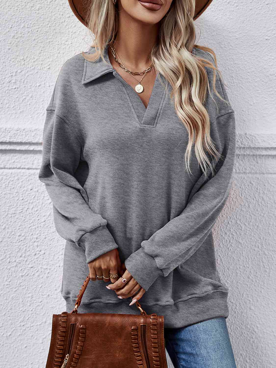 Collared, Dropped Shoulder Sweatshirt