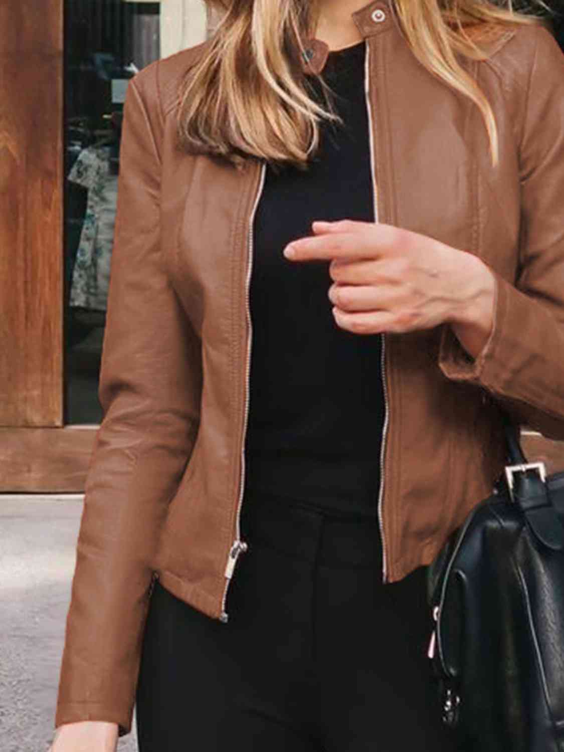 Mock Leather Zip Up Jacket