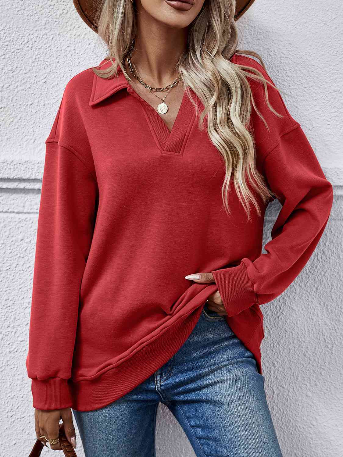 Collared, Dropped Shoulder Sweatshirt