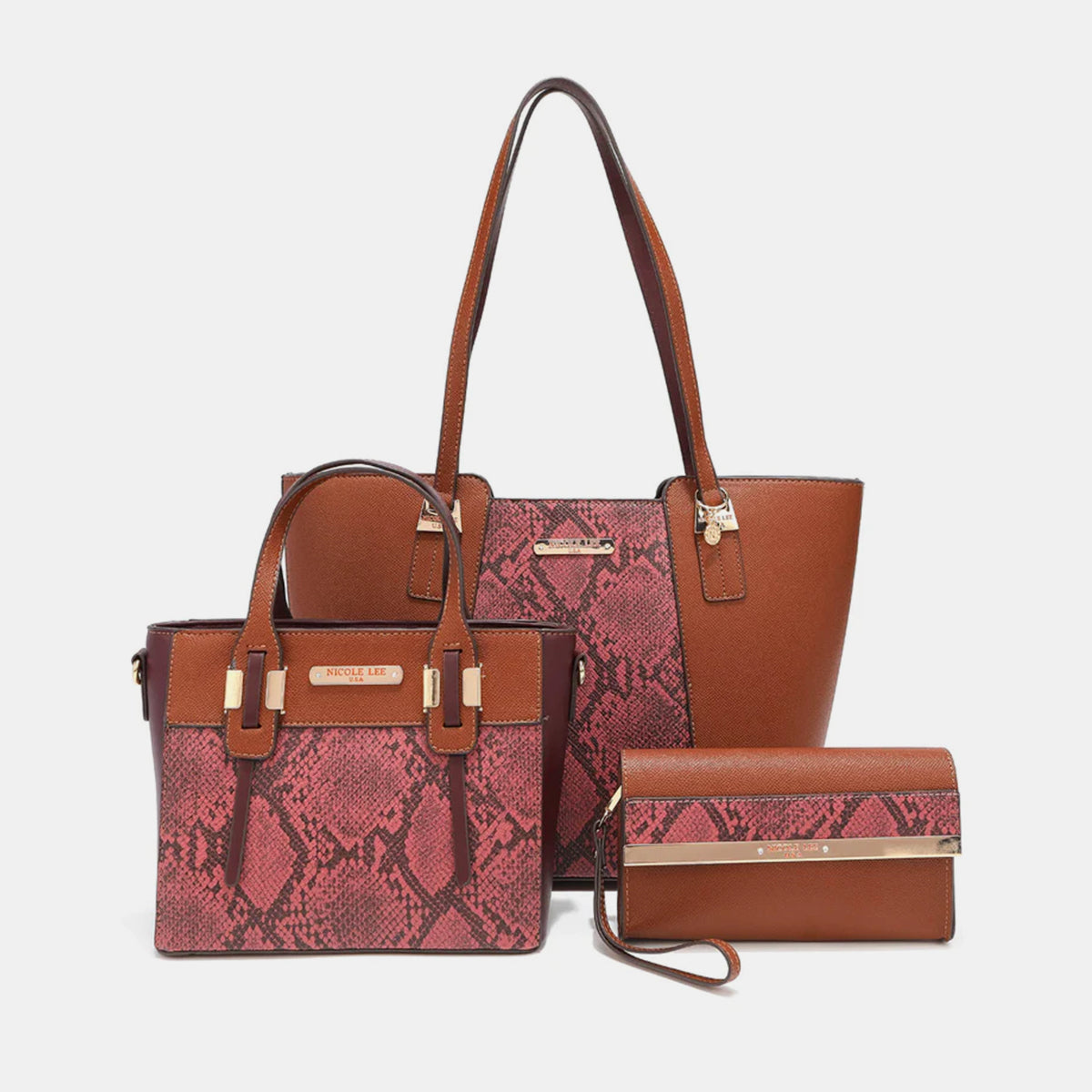 Nicole Lee 3-Piece Snake Print Handbag Set