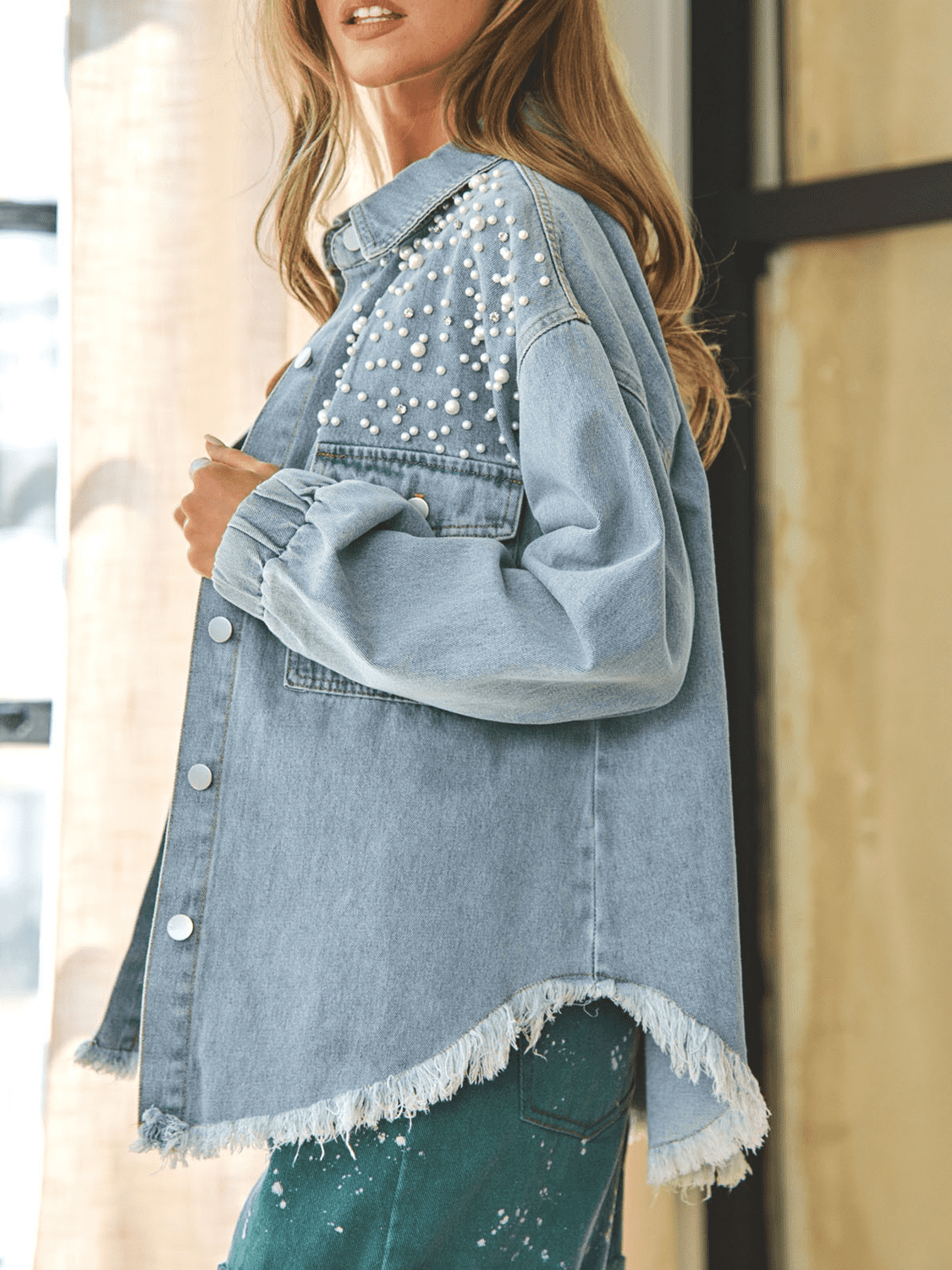 Blingy Raw Hem Denim Jacket