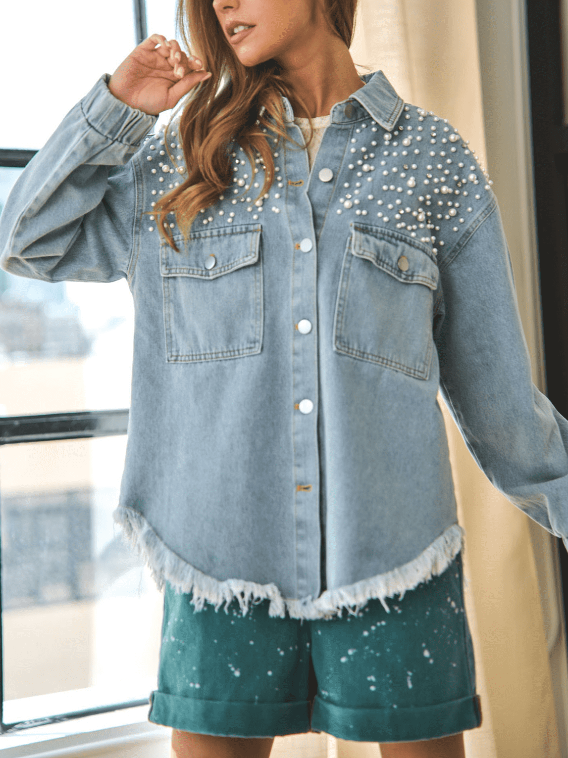Blingy Raw Hem Denim Jacket