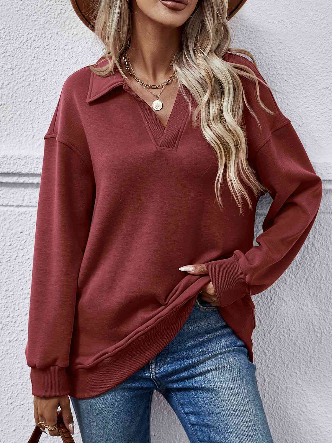 Collared, Dropped Shoulder Sweatshirt