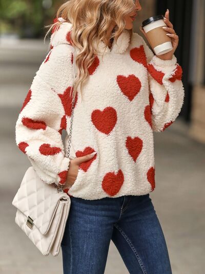 Fuzzy Heart Hoodie with Pockets