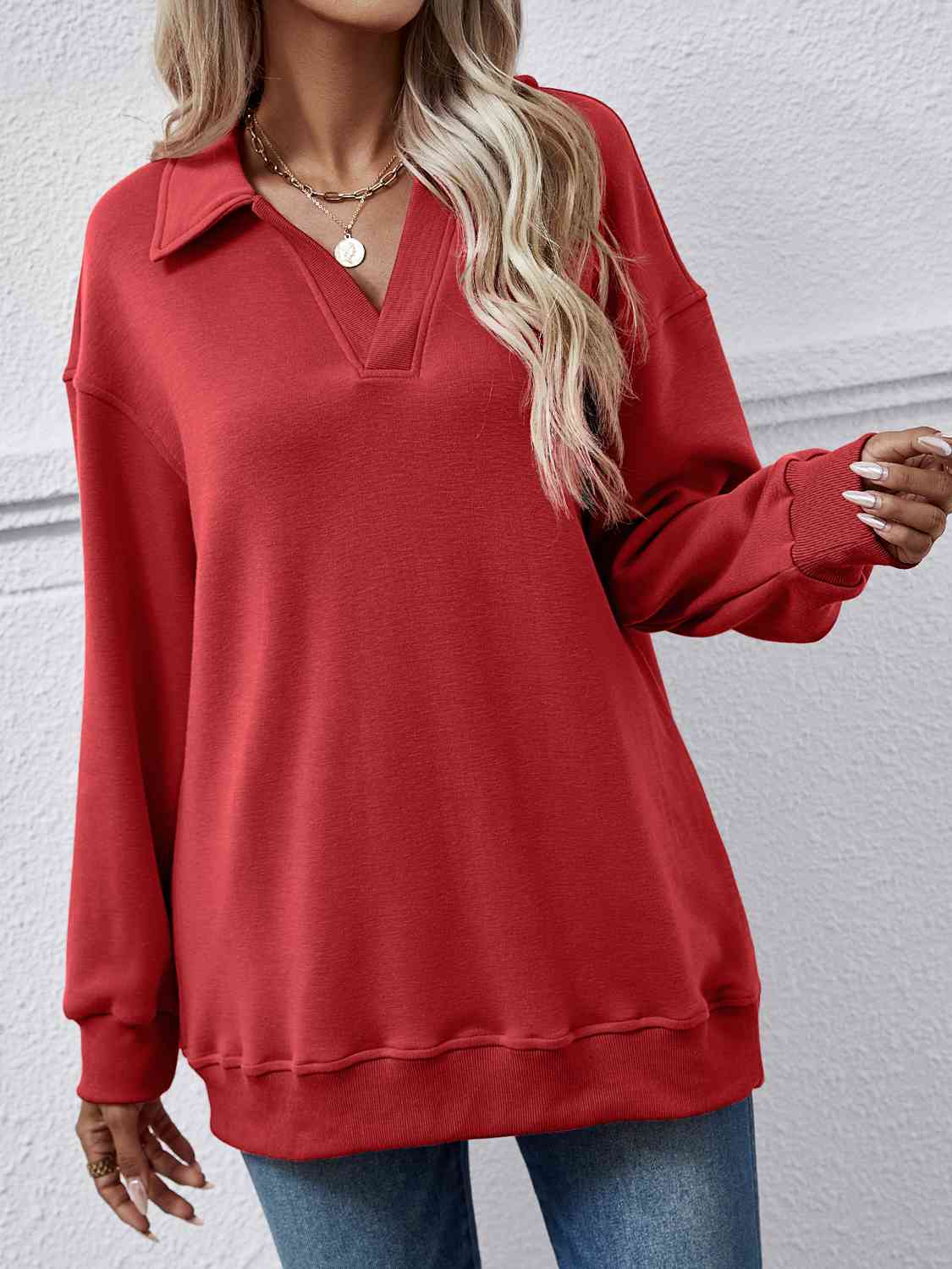 Collared, Dropped Shoulder Sweatshirt