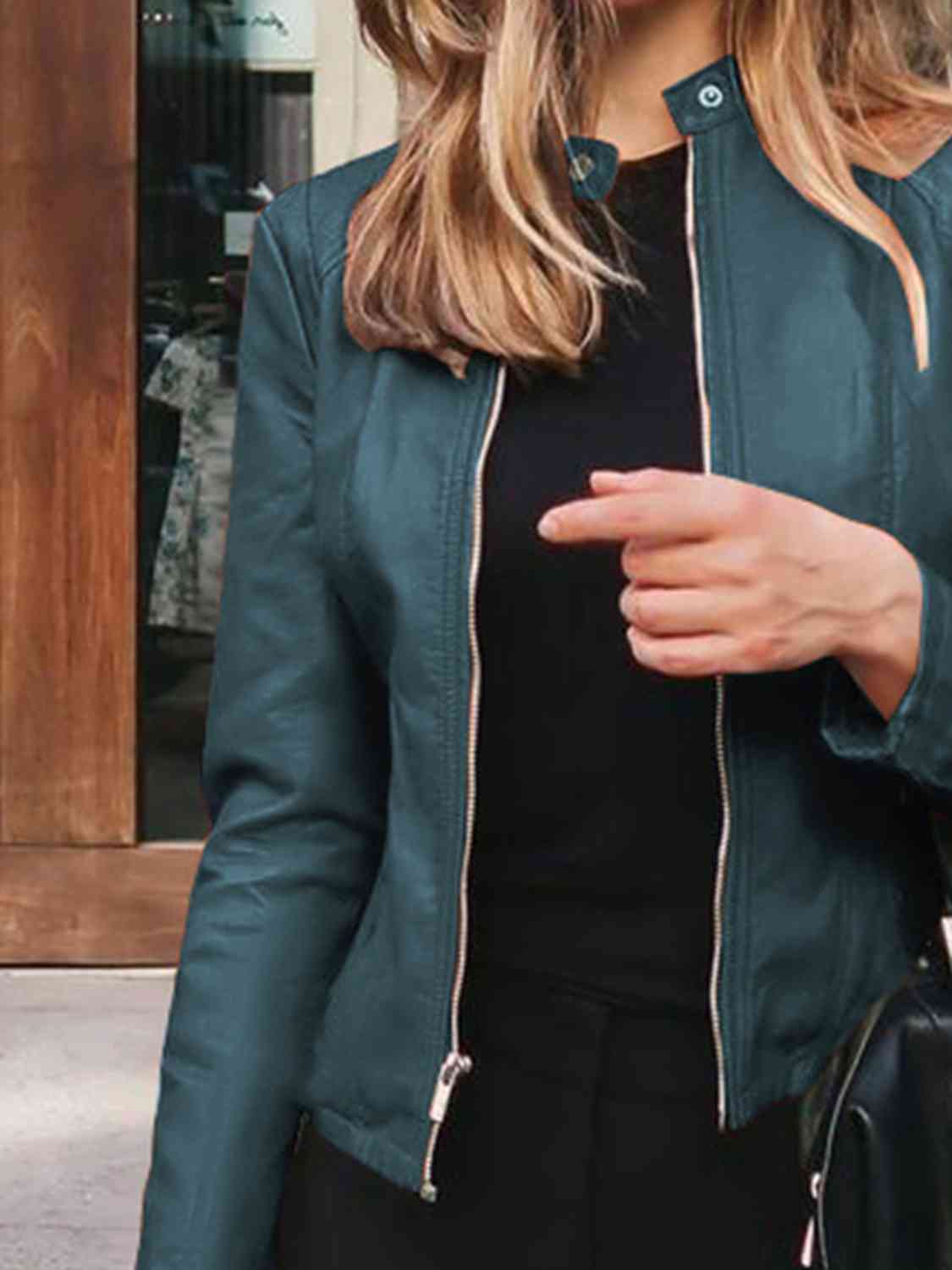 Mock Leather Zip Up Jacket