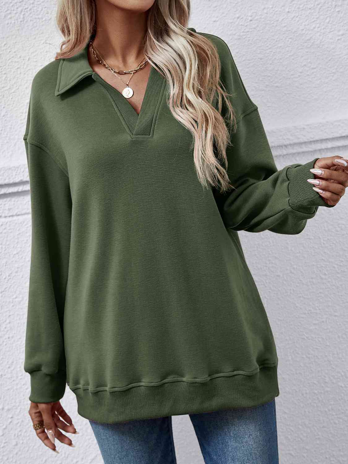 Collared, Dropped Shoulder Sweatshirt