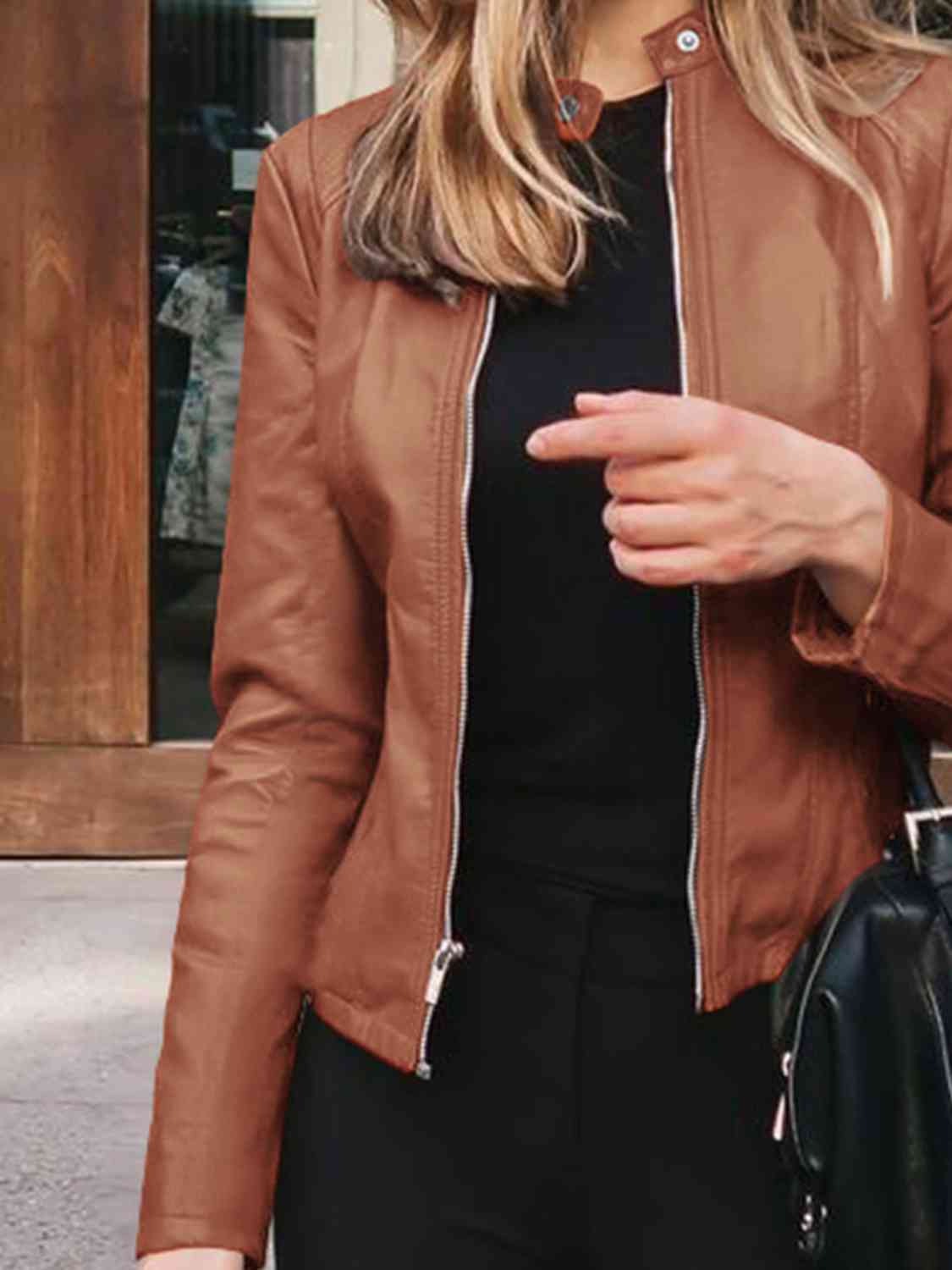 Mock Leather Zip Up Jacket