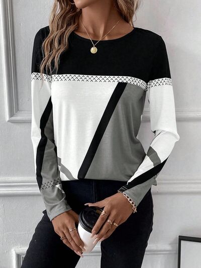 Bold Color Graphic Long Sleeve Top