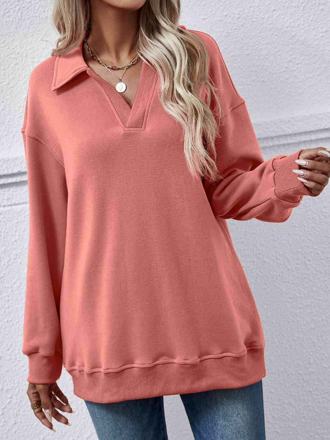 Collared, Dropped Shoulder Sweatshirt