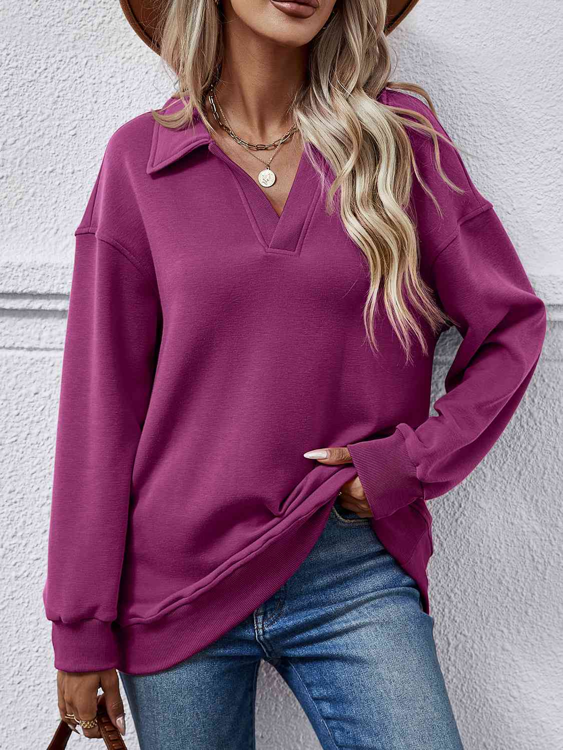 Collared, Dropped Shoulder Sweatshirt