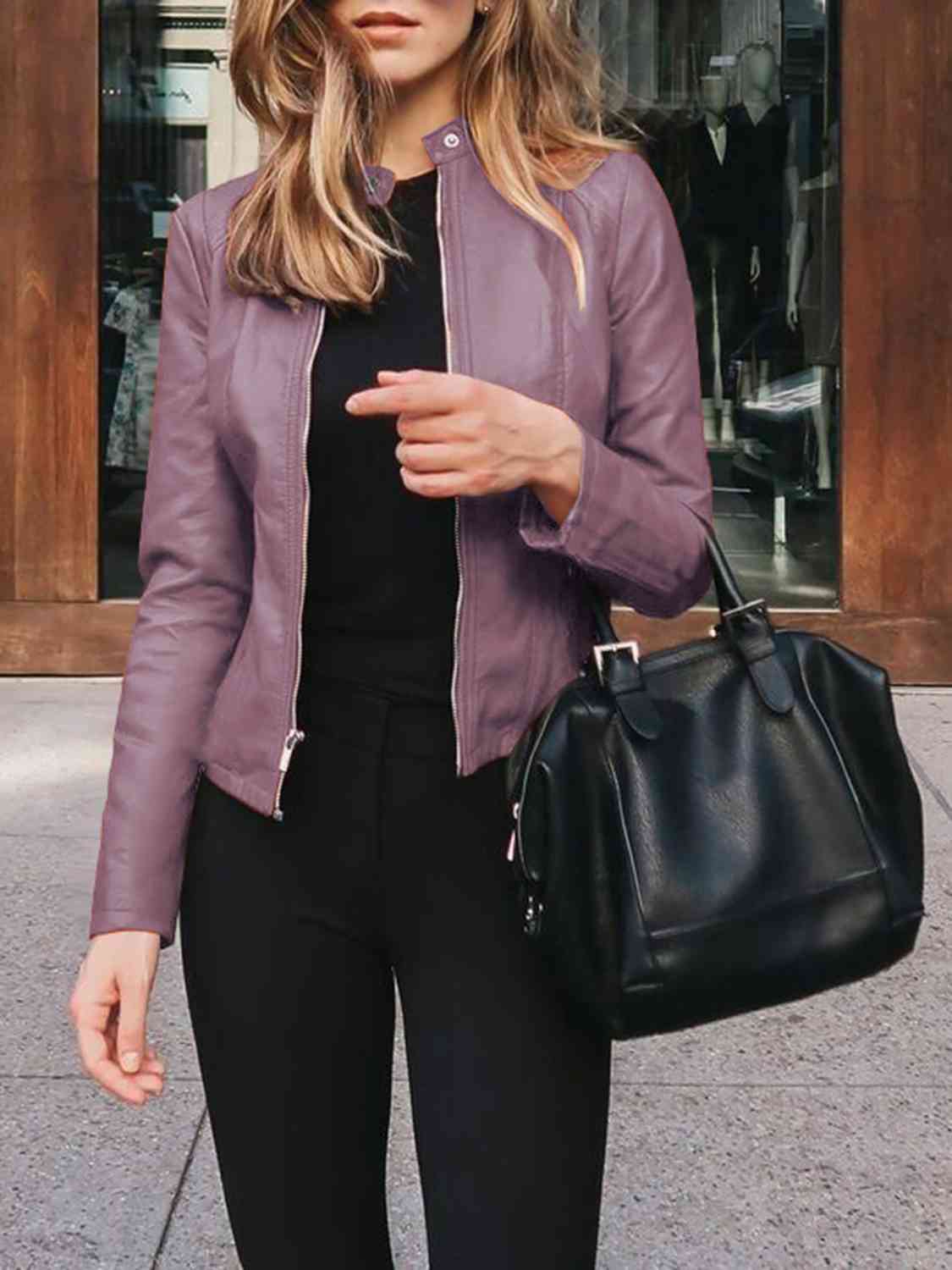 Mock Leather Zip Up Jacket
