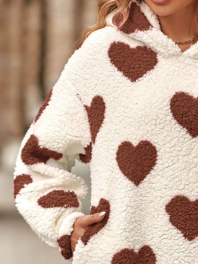 Fuzzy Heart Hoodie with Pockets