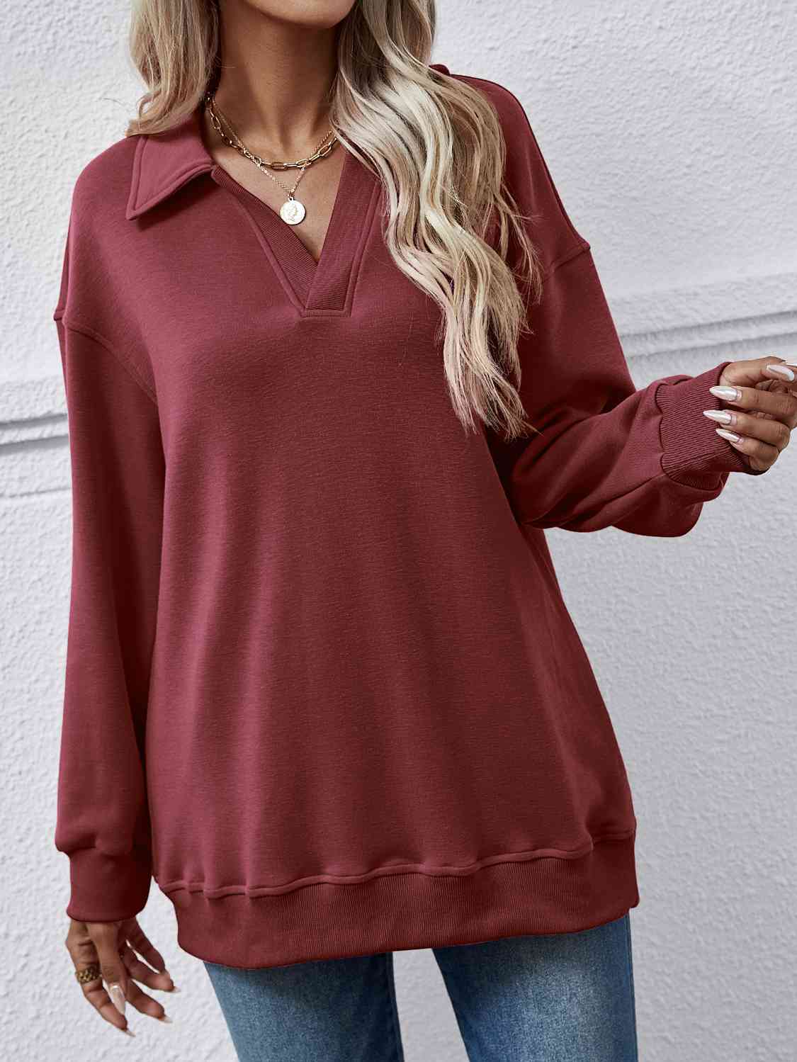 Collared, Dropped Shoulder Sweatshirt