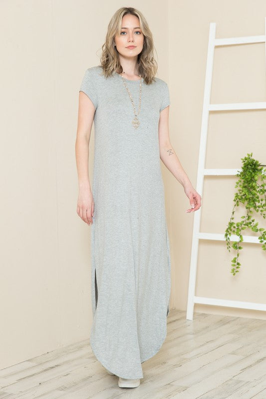 Short Sleeve Maxi Dress with Side Slit
