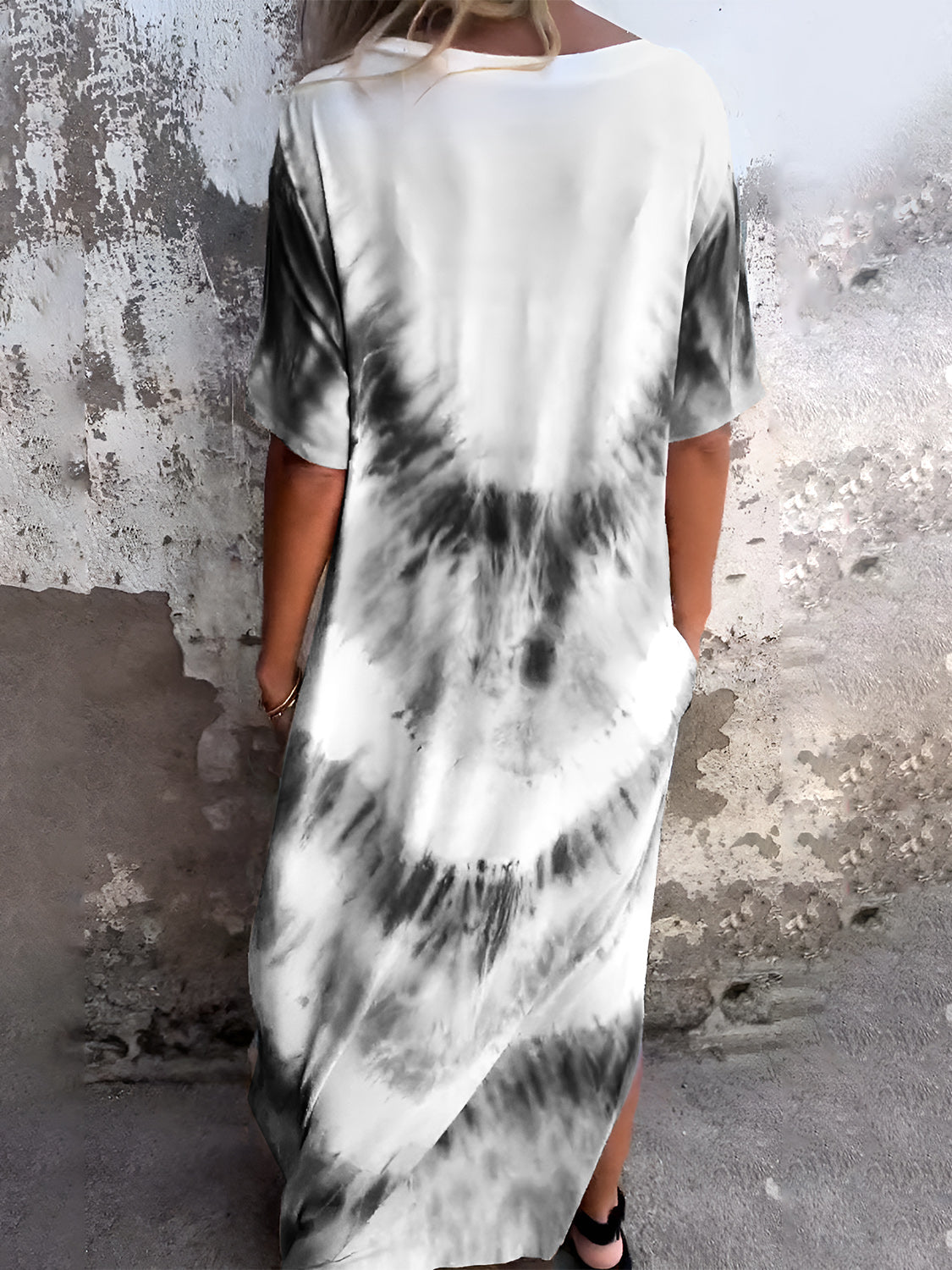 Tie-Dye Short Sleeve Maxi Dress