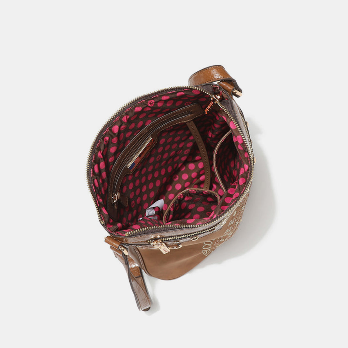 Nicole Lee Metallic Stitching Embroidery Inlaid Rhinestone Crossbody Bag
