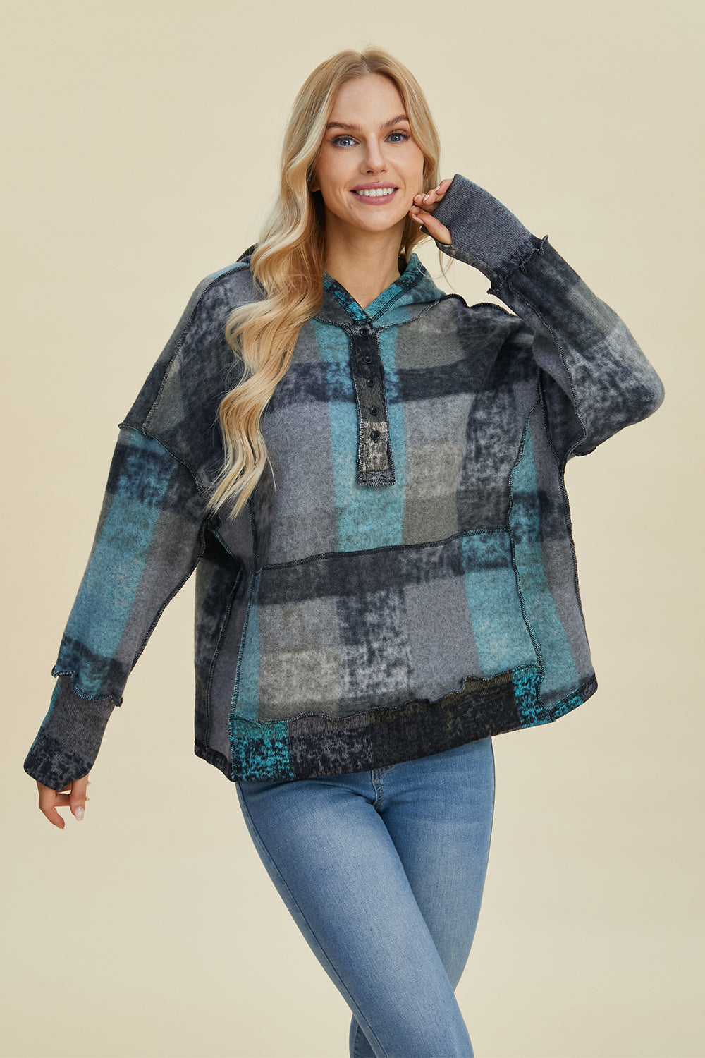 Double Take Plaid  Hoodie