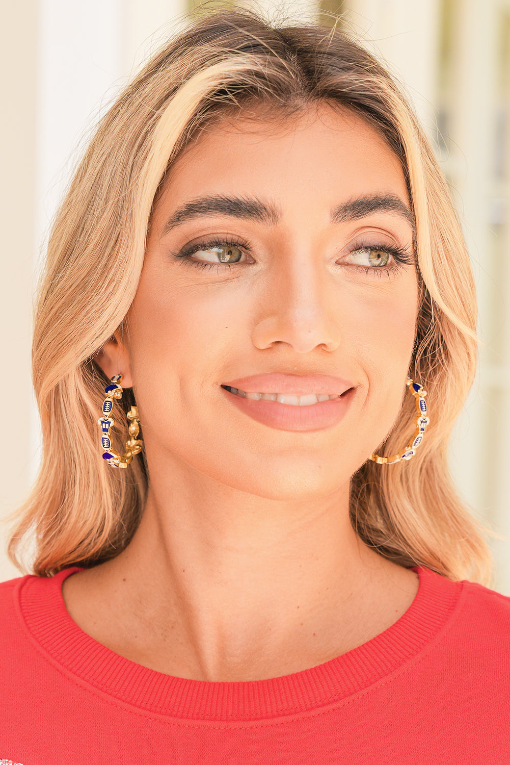 Dark Blue Football Hoop Earrings