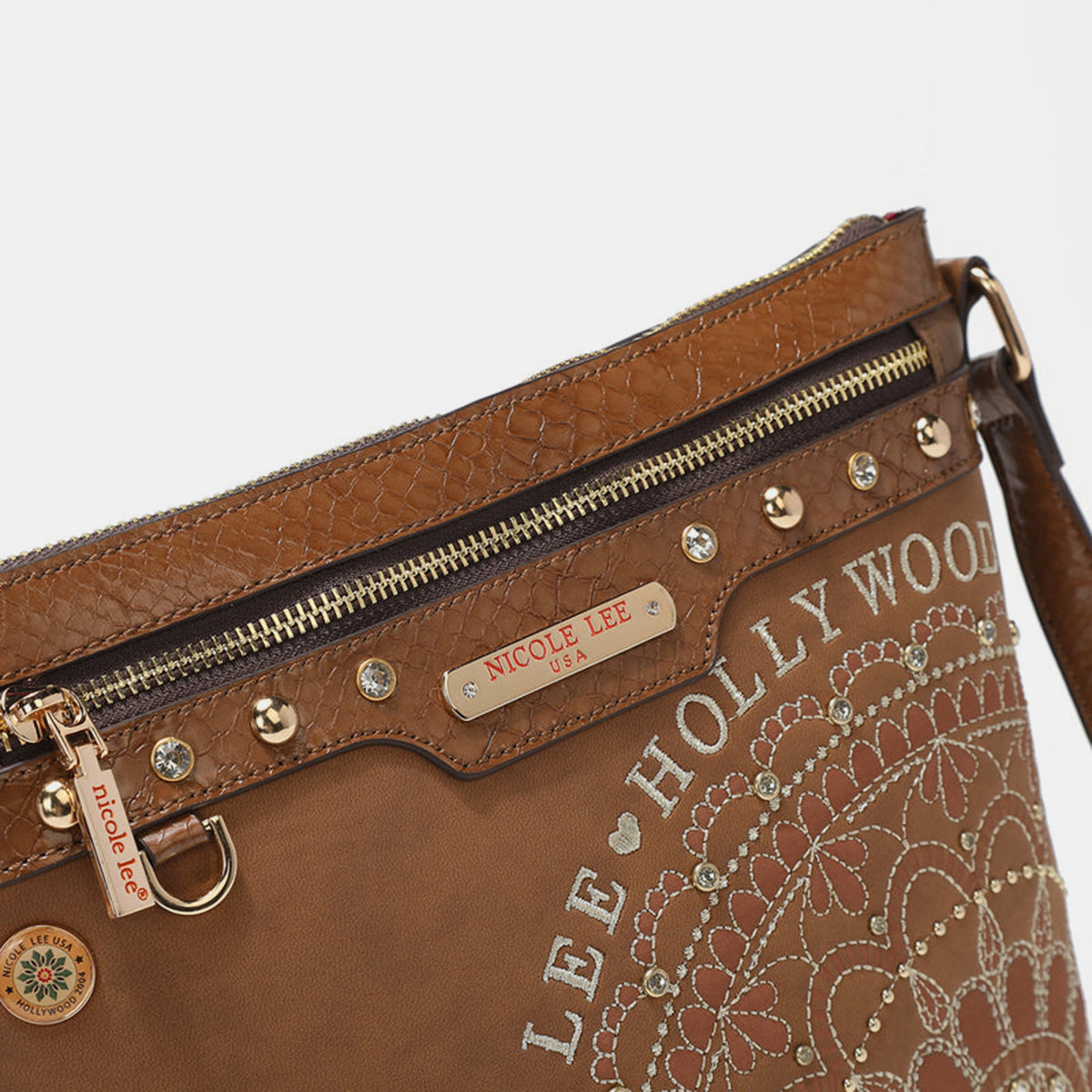 Nicole Lee Metallic Stitching Embroidery Inlaid Rhinestone Crossbody Bag