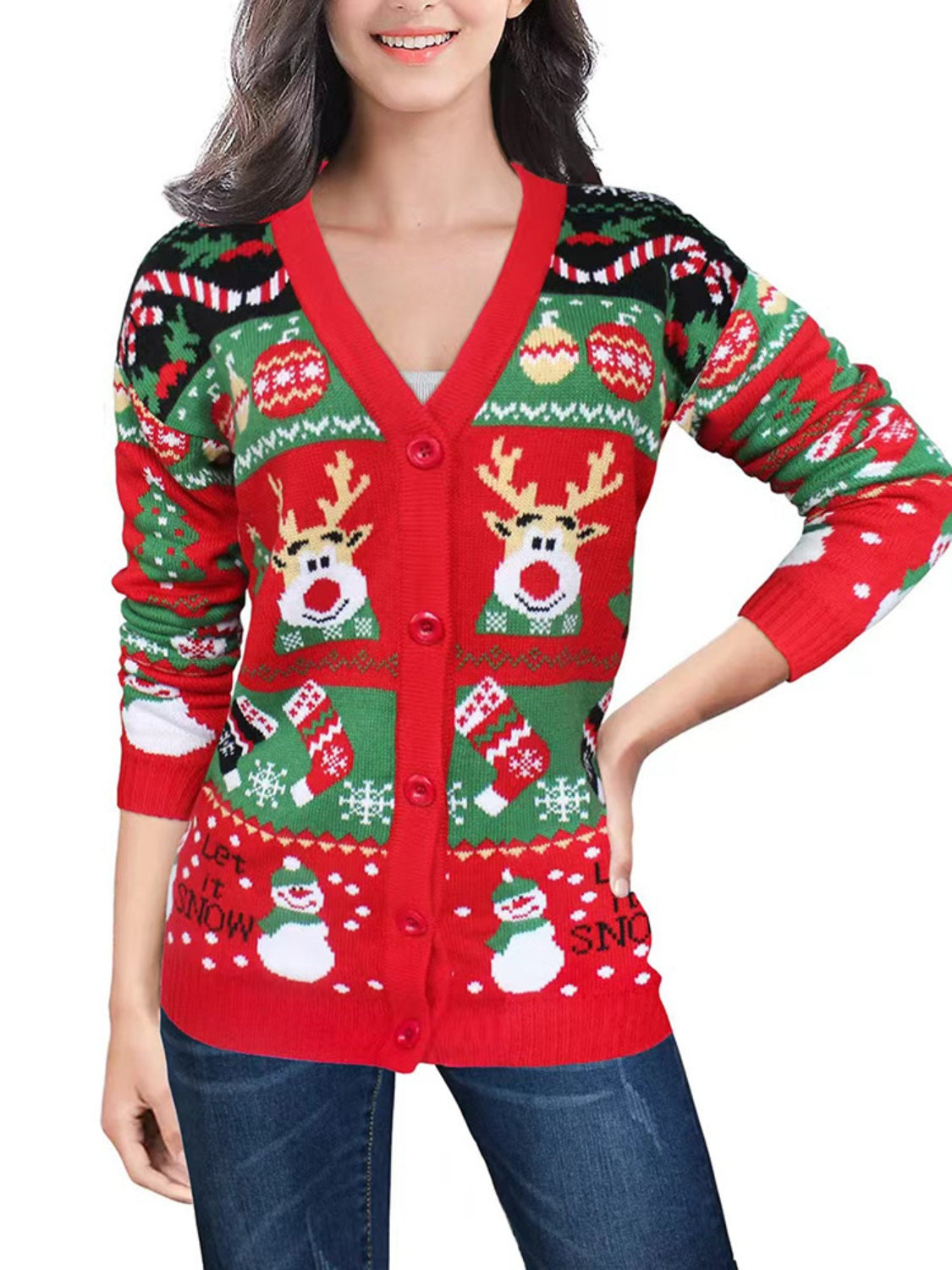 Holiday Button Up Long Sleeve Cardigan