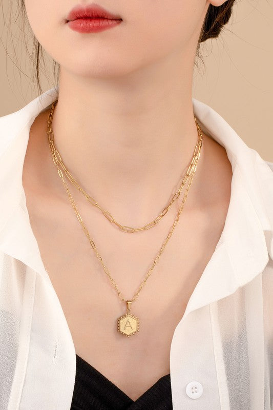 Double Row Paperclip Initial Necklace
