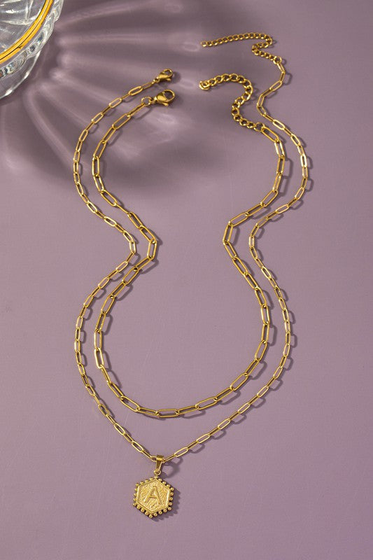 Double Row Paperclip Initial Necklace