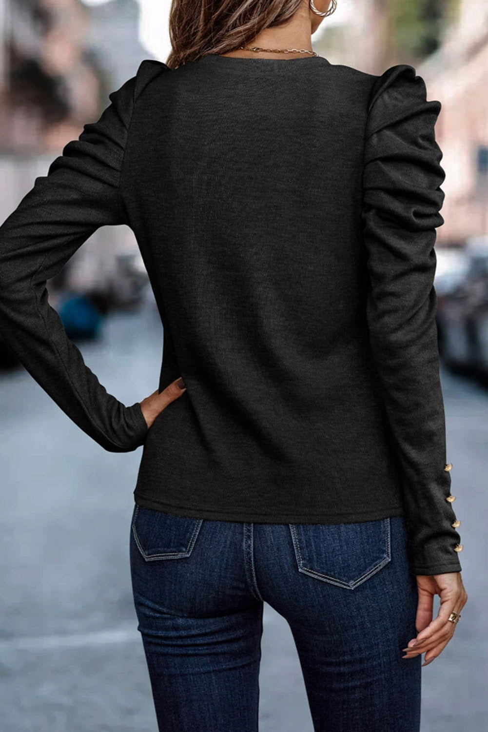 Puff Sleeve Top with Button Detail (Various colors)