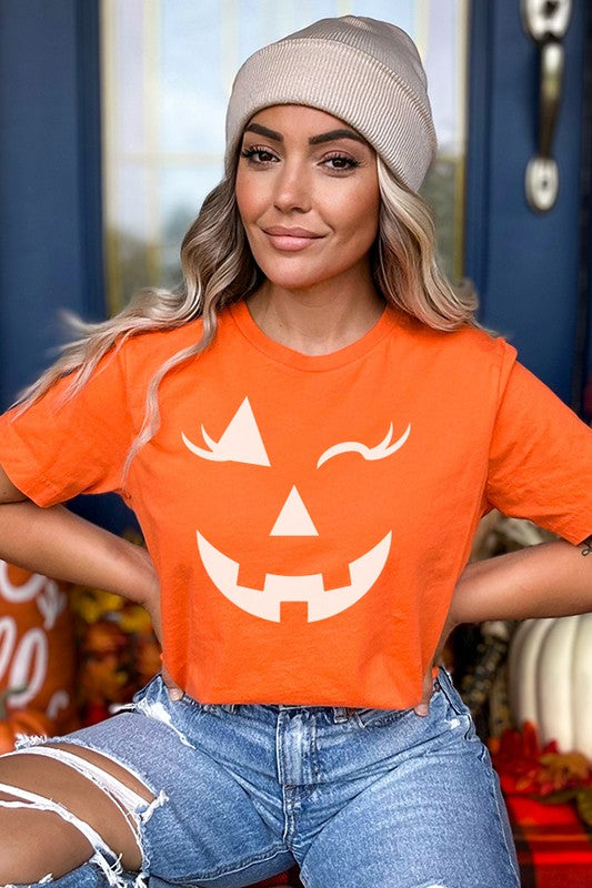 Halloween "Winking" Pumpkin Graphic Tee shirt available in multiple colors