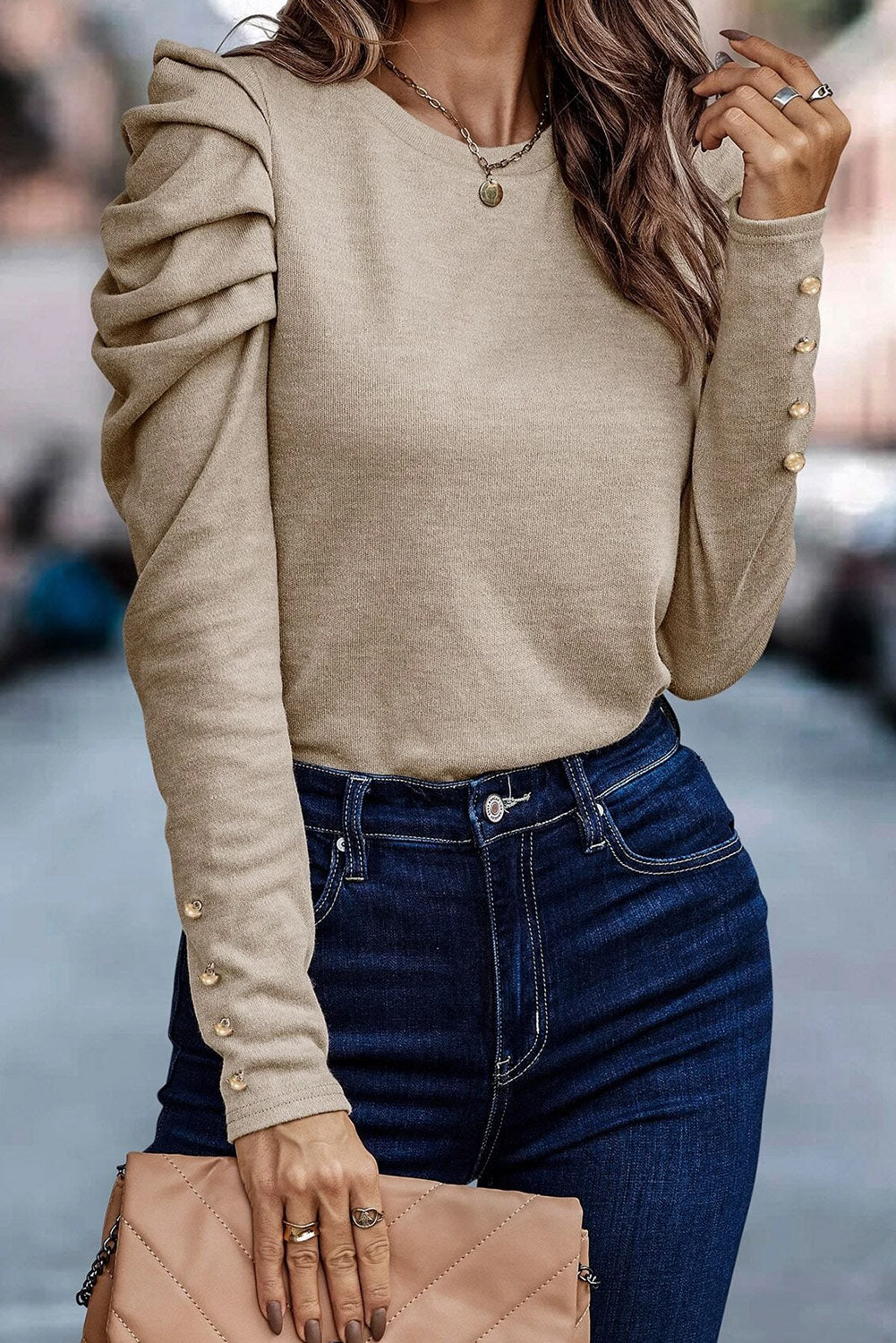Puff Sleeve Top with Button Detail (Various colors)