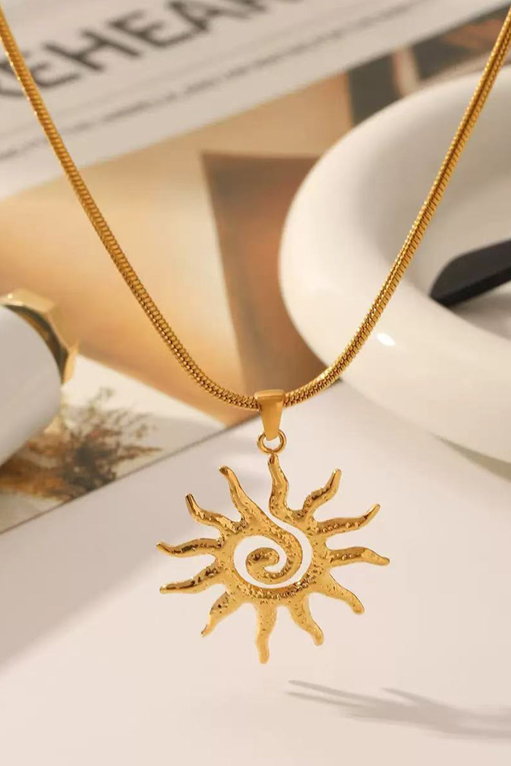 Gold Sun Shaped Pendant Necklace
