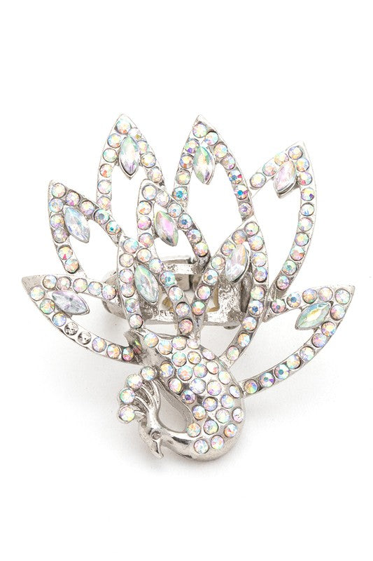 Peacock Adjustable Rhinestone Ring
