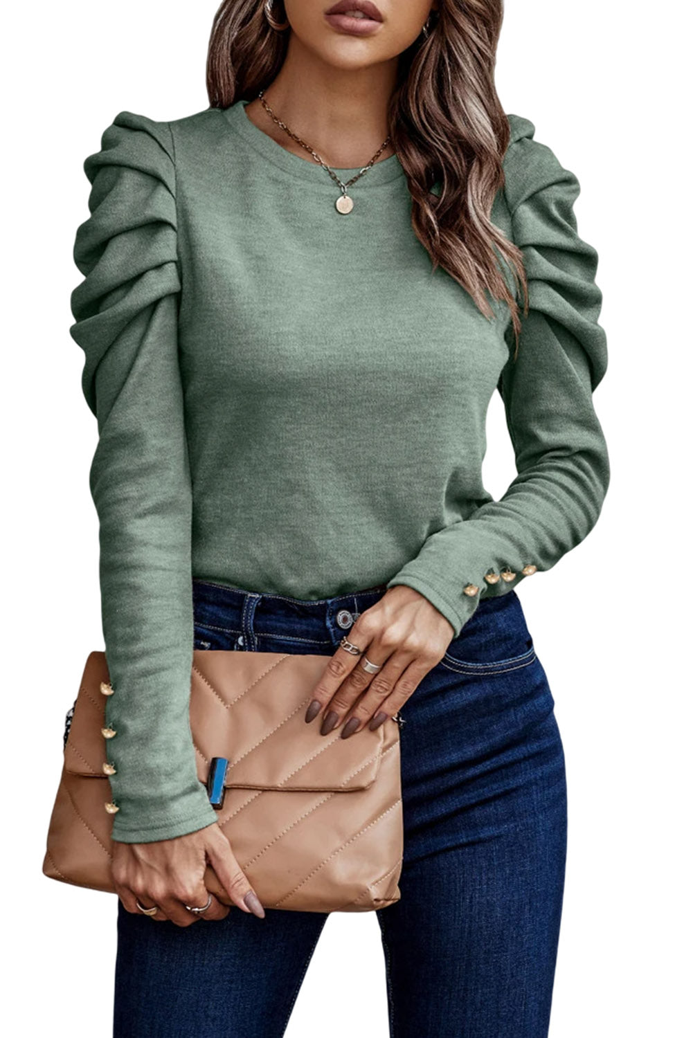Puff Sleeve Top with Button Detail (Various colors)