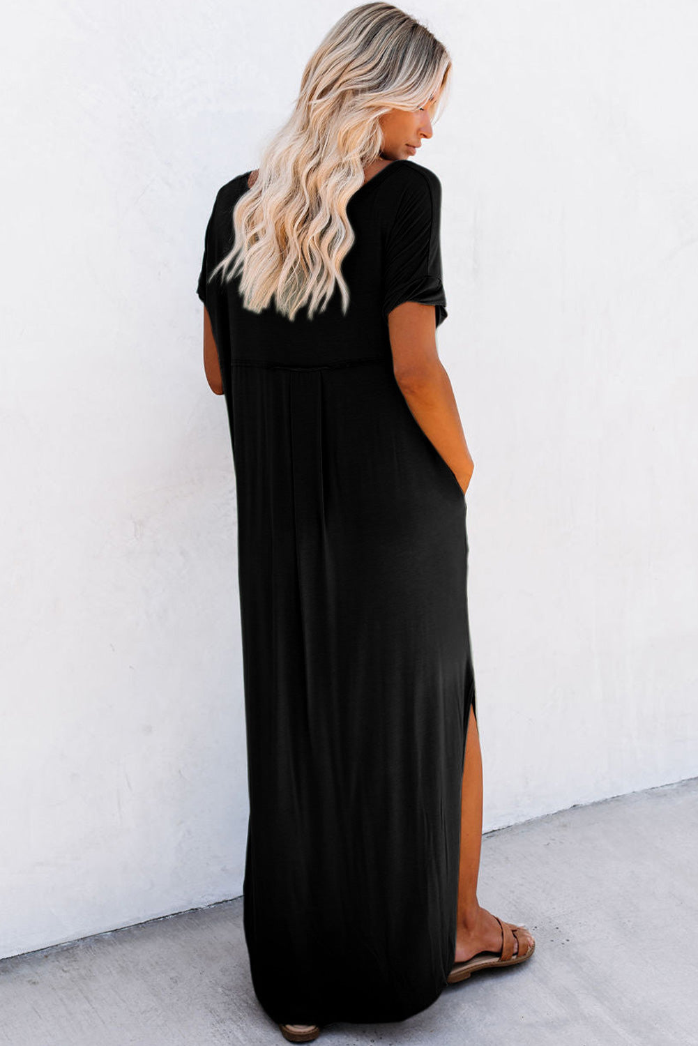 V Neck Maxi T-shirt Dress with Pockets