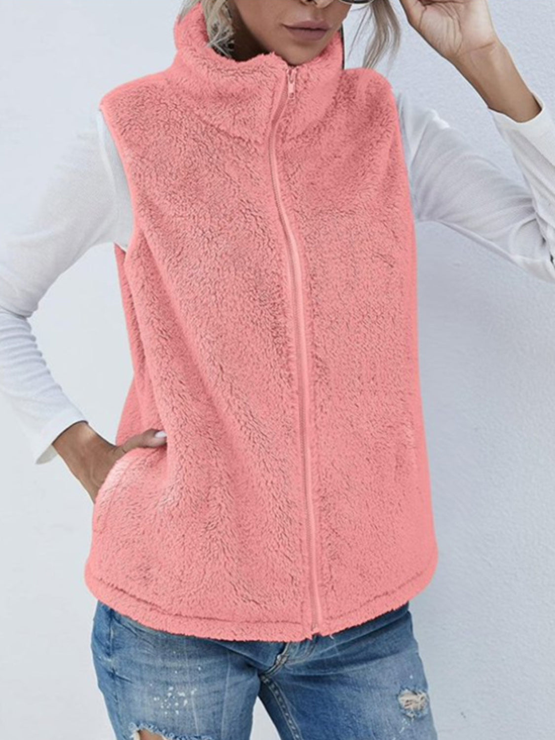 Furry Zip Up Vest with Pockets